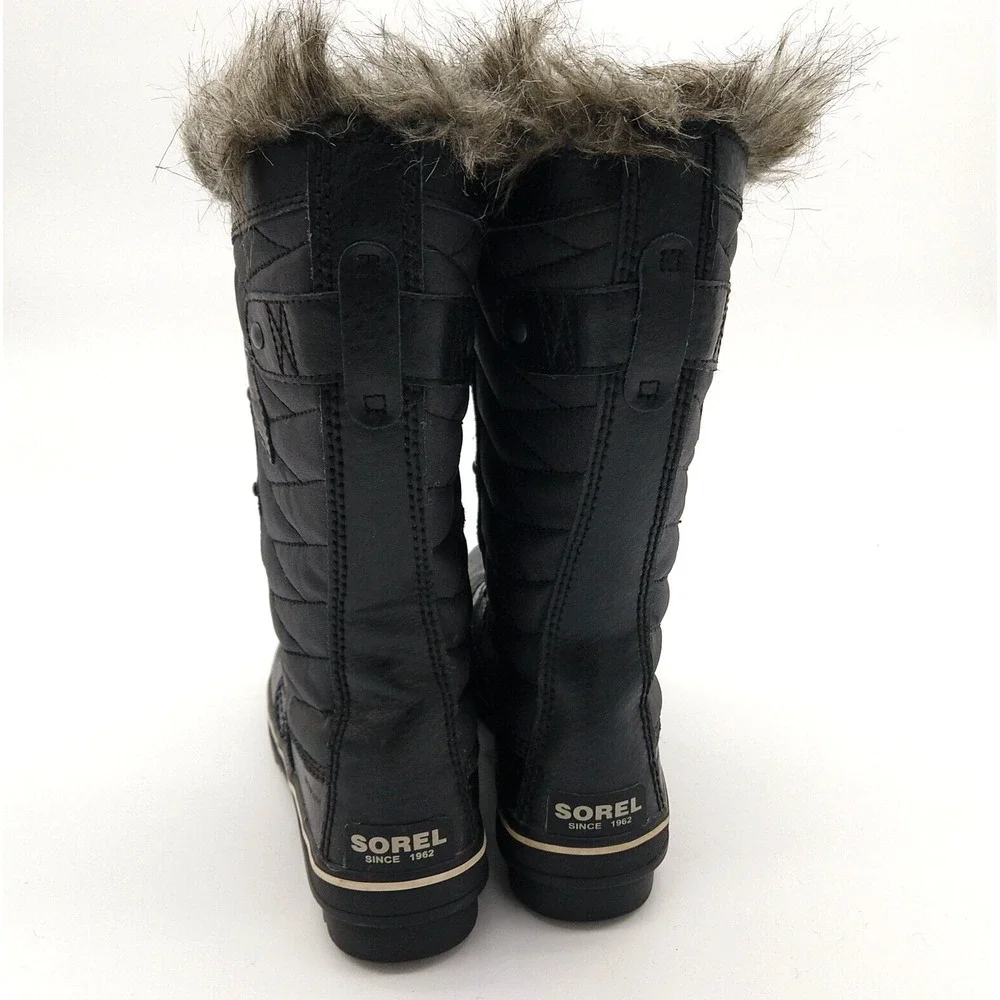 Sorel Tofino II Boots Size 7 Faux Fur Lined Waterproof Black Quilted Lace Up